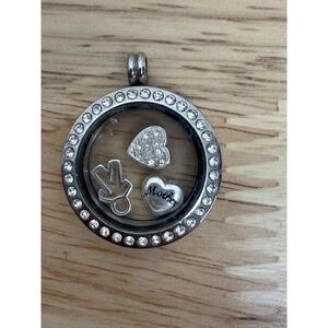 IBB FLOATING CHARM LOCKET‎ PENDANT MOTHER CHILD HEART STAINLESS STEEL CRYSTALS